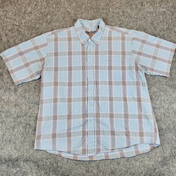Alan Flusser Shirt Men XXL Blue Plaid Seersucker Summer Casual Short Sleeve 2XL - Picture 3 of 9
